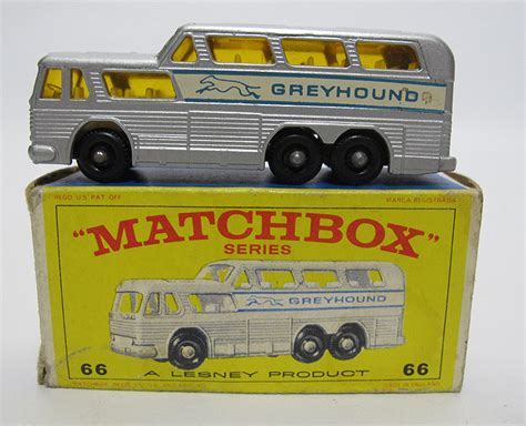 Vintage 1967 Lesney Matchbox Car No 66 Gray Greyhound Coach Original