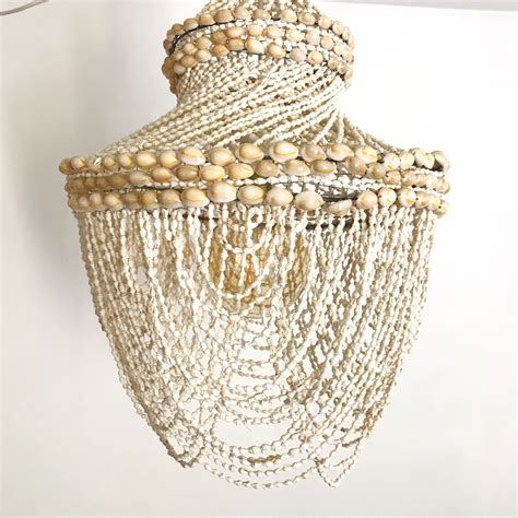 Sea Shell Chandelier Beach Cottage Chic Hanging Light Etsy Shell
