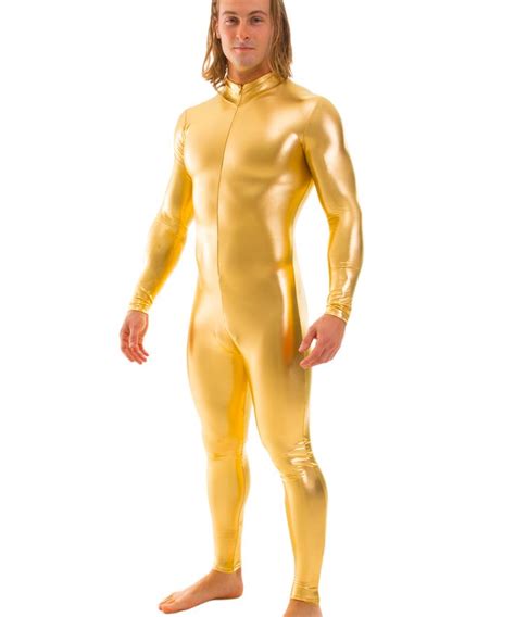 bodysuit zentai lycra spandex suit for men in liquid gold product