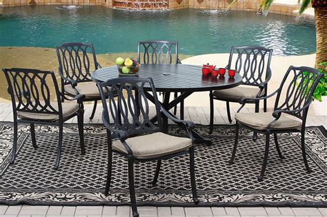 San Marcos Cast Aluminum Patio 7pc Set 60 Inch Round Dining Table
