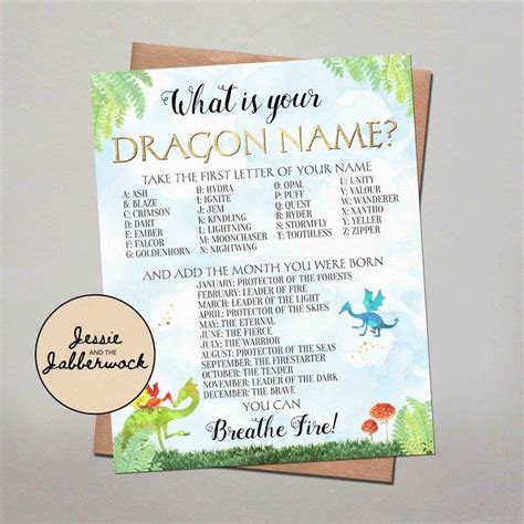 Whats Your Dragon Name Printable Instant Download Party Game Magical
