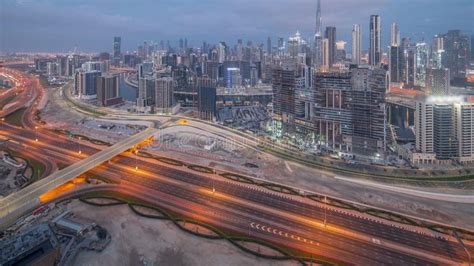 Panoramic Skyline Of Dubai With Business Bay And Downtown District
