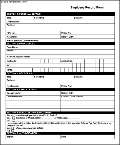 Employee Record Form Template Sample Templates Sample Templates