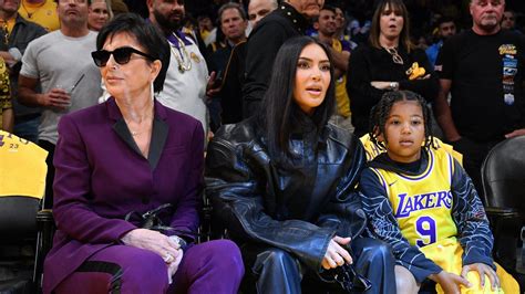 kim kardashian saint west and kris jenner cheer on tristan thompson courtside at l a lakers