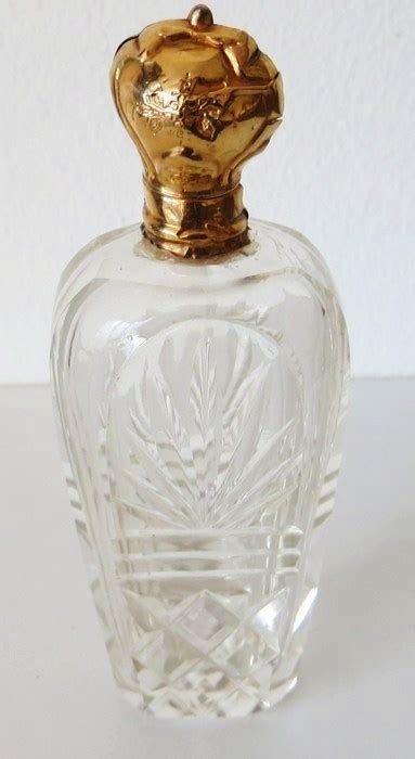 Antique Crystal Perfume Bottle With Gold Stopper Early 20th Century