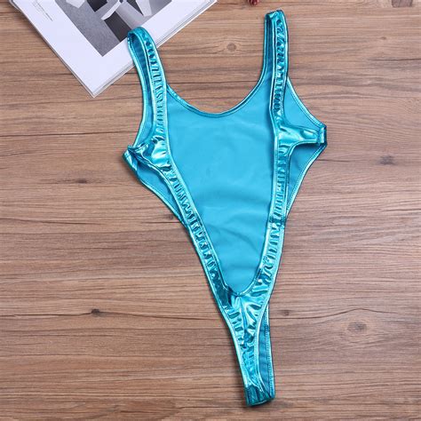 2020 Patent Leather Swimwear Women Sexy Shiny Beachwear Swim Suit Soild