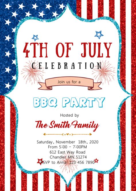 4th Of July Theme Invitation Template Postermywall