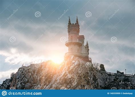 Ancient Castle On Cliff Of Crimea Seashore Shallow Nest Famous Tourist