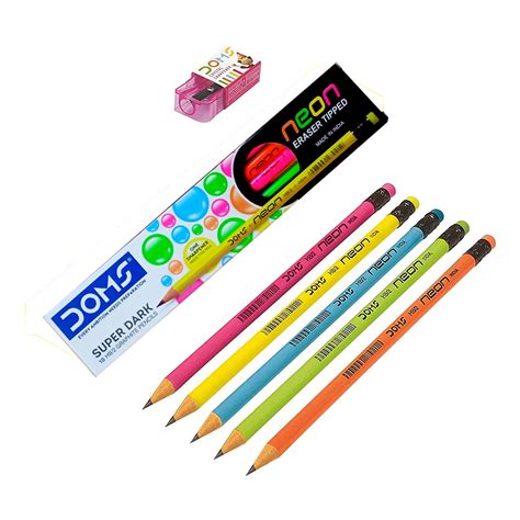 Pencil Doms Neon Eraser Tipped Pack Of Box 10 Pencils 58 Off