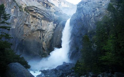 Waterfall Mountain Nature Yosemite National Park Wallpapers Hd