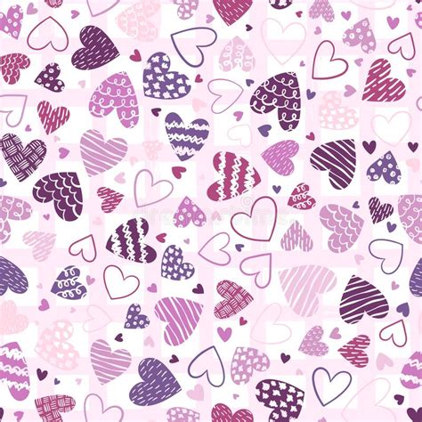 Cute Hand Drawn Hearts Seamless Pattern Lovely Romantic Background Great For Valentine`s Day