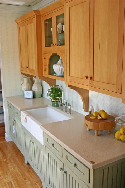 Love These Green Cabinets With This Countertop Stained Kitchen