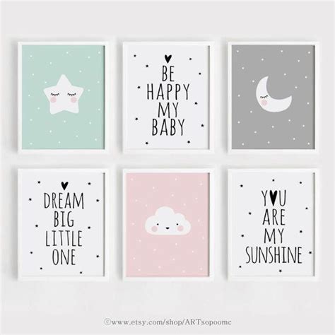 Printable Nursery Wall Art Set Of 6 Poster Baby Girl Boy Room Decor