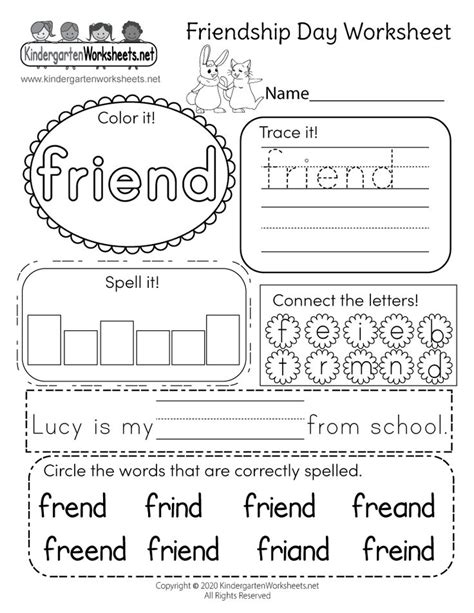 Friendship Day Worksheet For Kindergarten Free Printable Digital
