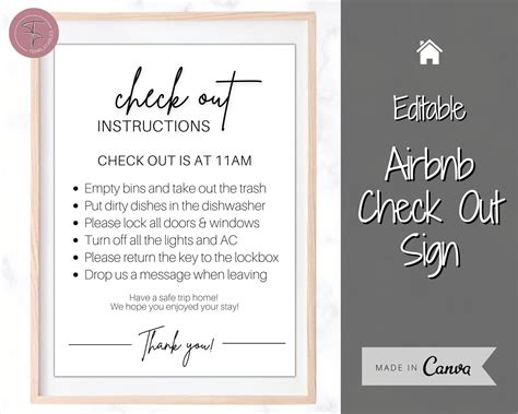 Editable Airbnb Sign Check Out Checklist Template House Etsy Uk