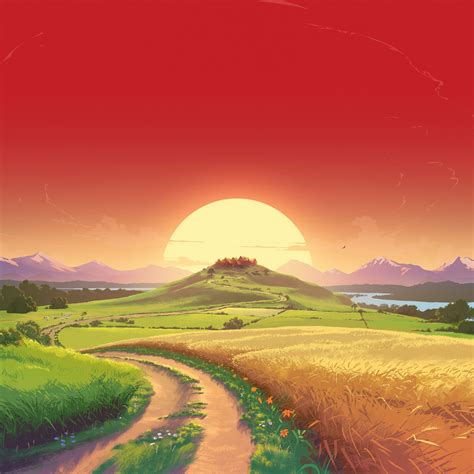 Download 2932x2932 Wallpaper Landscape Sunset Orange Sky Pathway