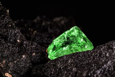 Raw Emerald Gem In Rare Stone Mine Bright Green Stone Stock Image