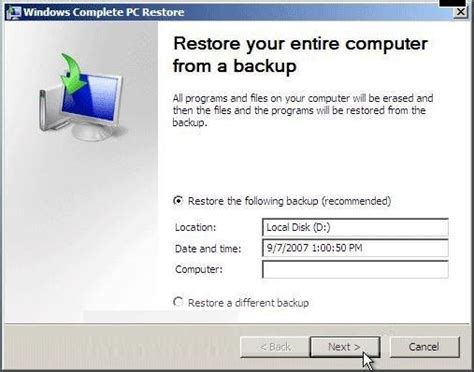 Windows 7 System Recovery Options System Image Recovery