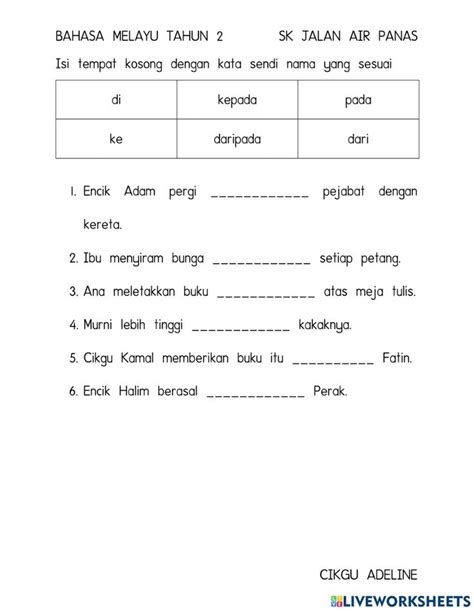 Kata Sendi Nama Tahun 2 Worksheet Workbook Teachers School Subjects