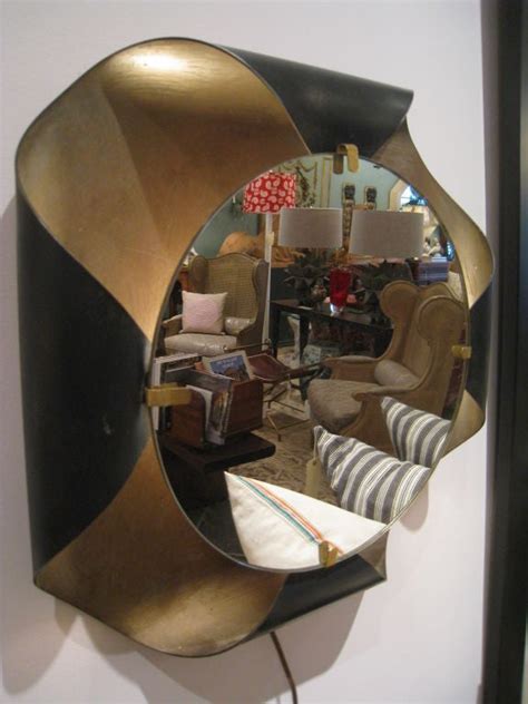 French Bent Metal Mirror With Reverse Light For Sale At 1stdibs