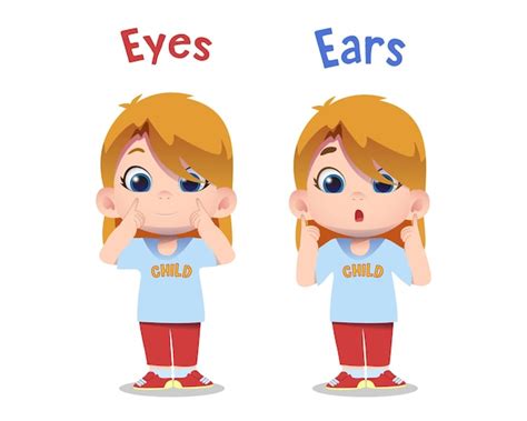 Premium Vector Cute Children Characters Pointing Ears And Eyes
