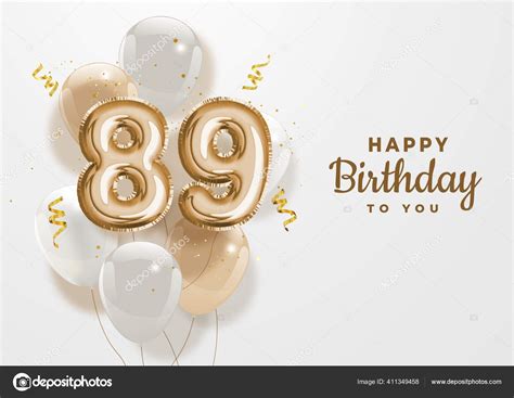 fondo felicitación feliz 89th cumpleaños lámina oro globo años aniversario vector gráfico