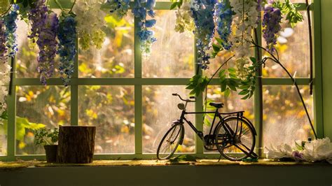 Download Wallpaper 1280x720 Bicycle Window Statuette
