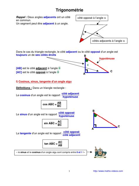 Trigonométrie 3ème Fonction Trigonométrique Triangle