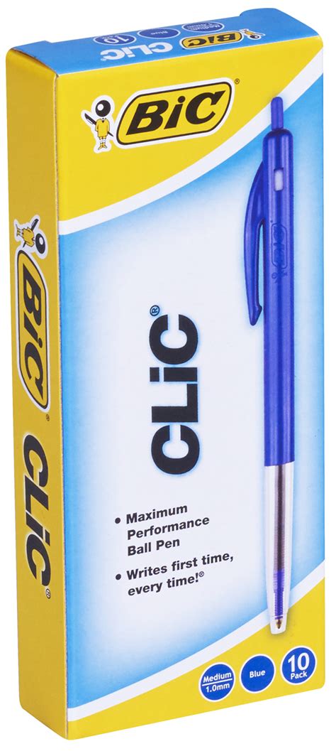 Bic Pen Ballpoint Clic M10 Medium Blue Box Of 10 Educational