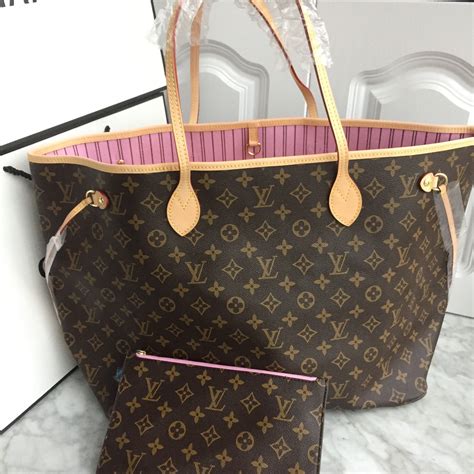 Louis Vuitton Lv Neverfull Shopping Tote Bag Monogram With Pink