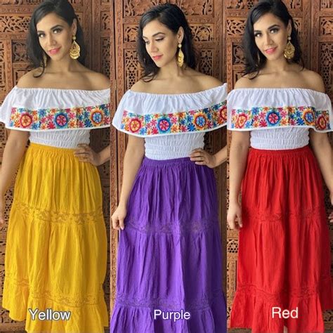 Mexican Maxi Skirt Mexican Colorful Skirt Traditional Long Etsy