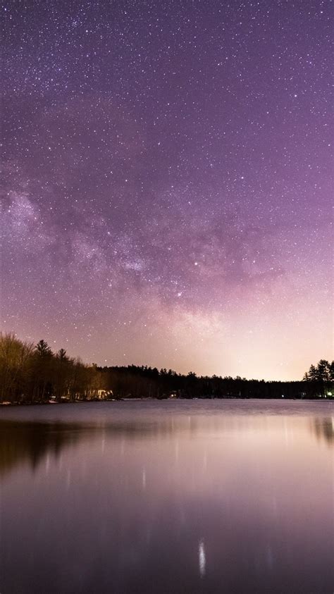 Calm Body Of Water Overlooking Trees Under Milky W Iphone 8