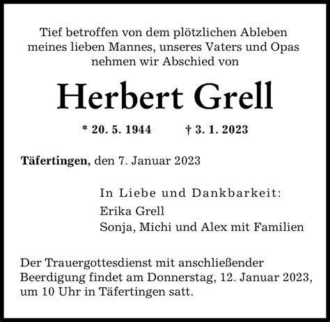 Traueranzeigen Von Herbert Grell Augsburger Allgemeine Zeitung