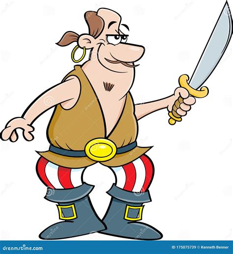 cartoon smiling pirate holding a cutlass sword stock vector illustration of pirate cutlass