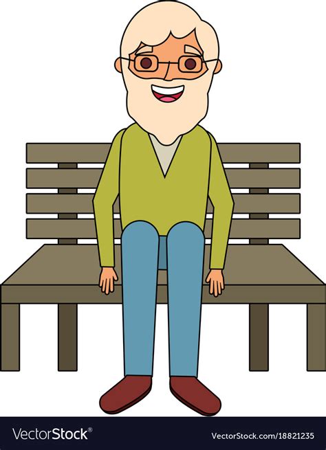 Old Man Grandpa Sitting In Bench Waiting Vector Image