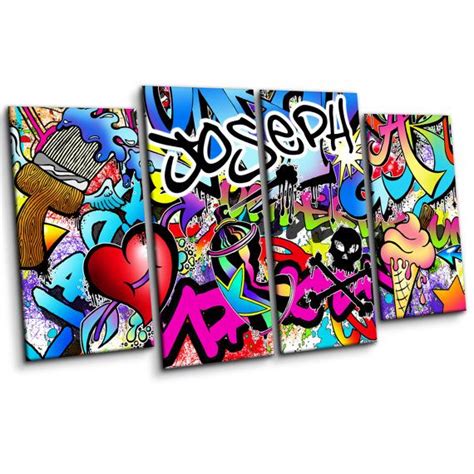 Personalised Graffiti Wall Art Canvas Print Large Four Piece Set
