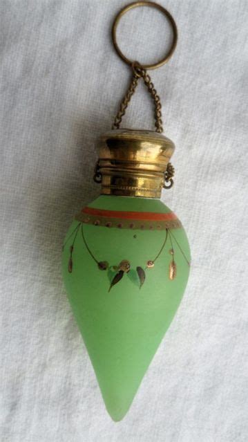 Antique Green Opaline Glass Chatelaine Scent Perfume Bottle Raised
