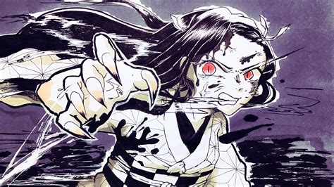 Demon Slayer Nezuko Kamado With Red Eyes Long Hair And Sharp Nails With