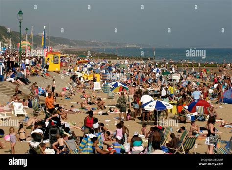 Crowded Beach Bournemouth Dorset England Uk Stock Photo Alamy