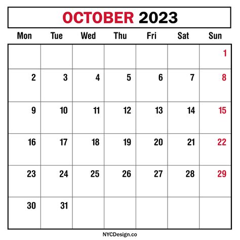 October 2023 Monthly Calendar Planner Printable Free Monday Start
