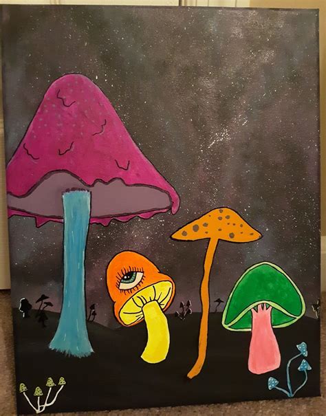 Trippy Mushrooms Hippie Painting Small Canvas Art Mushroom Art