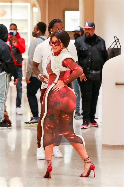 Cardi B In A Red Form Fitting Dress Goes Shopping At Rodeo Dr With