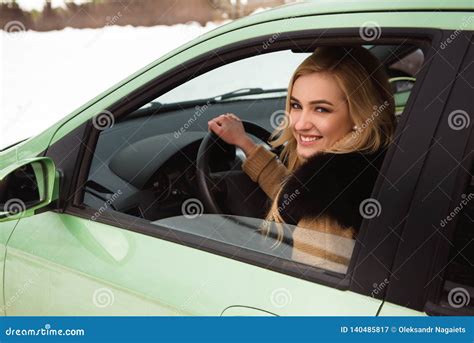 Beautiful Happy Blonde Girl On Car Window Stock Image Image Of Havana