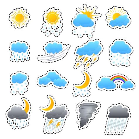 Premium Vector Cartoon Weather Color Icons Sticker Set Meteorology