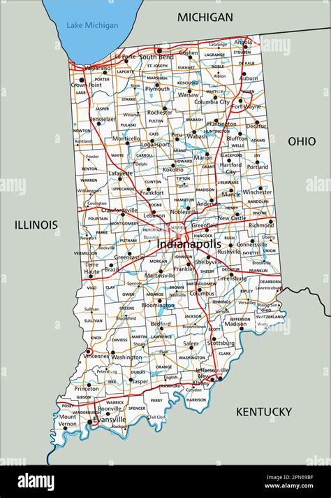 High Detailed Indiana Road Map With Labeling Stock Vector Image And Art