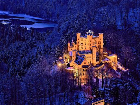 Hohenschwangau Castle Architecture Germany Attractions World Night Winter Forest