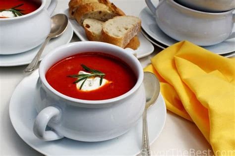 Connect with savor the best! Roasted Red Pepper Soup with Goat Cheese Cream - Savor the ...