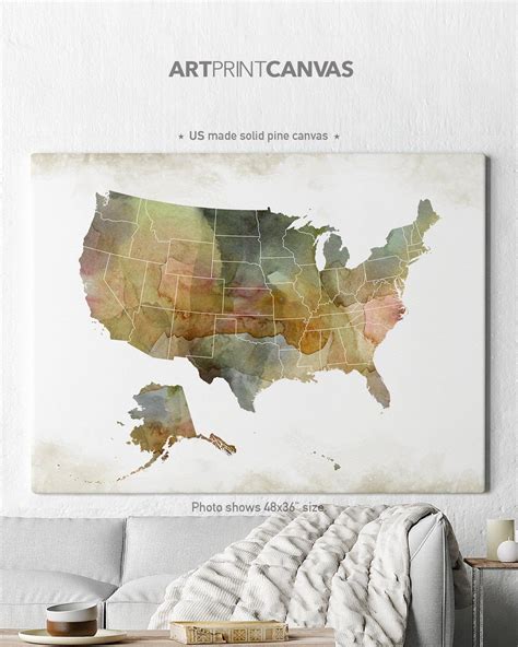 Us Map Canvas Print United States Map Art Large Usa Canvas Etsy In