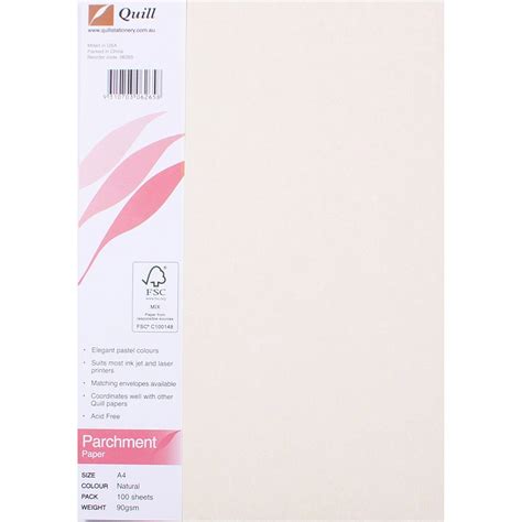 Envelopes And Post Accessories Quill 90gsm A4 Parchment Paper Natural