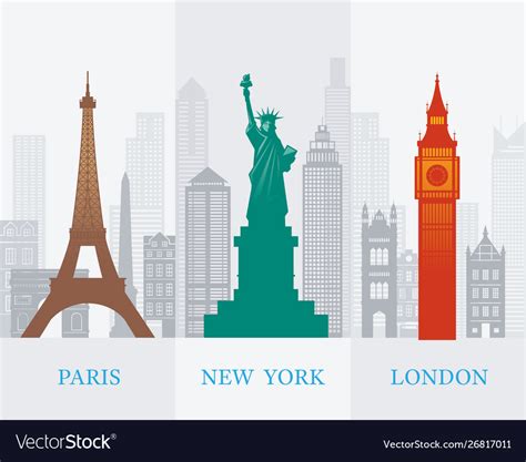 Paris New York London Landmarks Royalty Free Vector Image